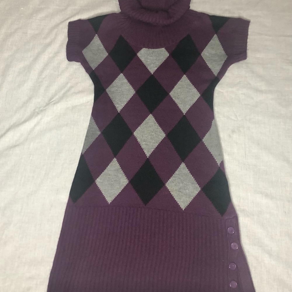 Knit Minded Purple Argyle Turtleneck Sweater Dress